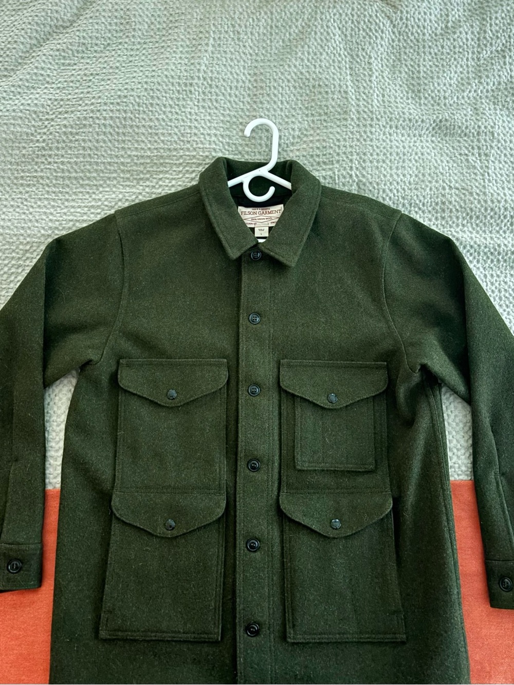 Filson Forest Green 100% Mackinaw Wool classic cruiser jacket
